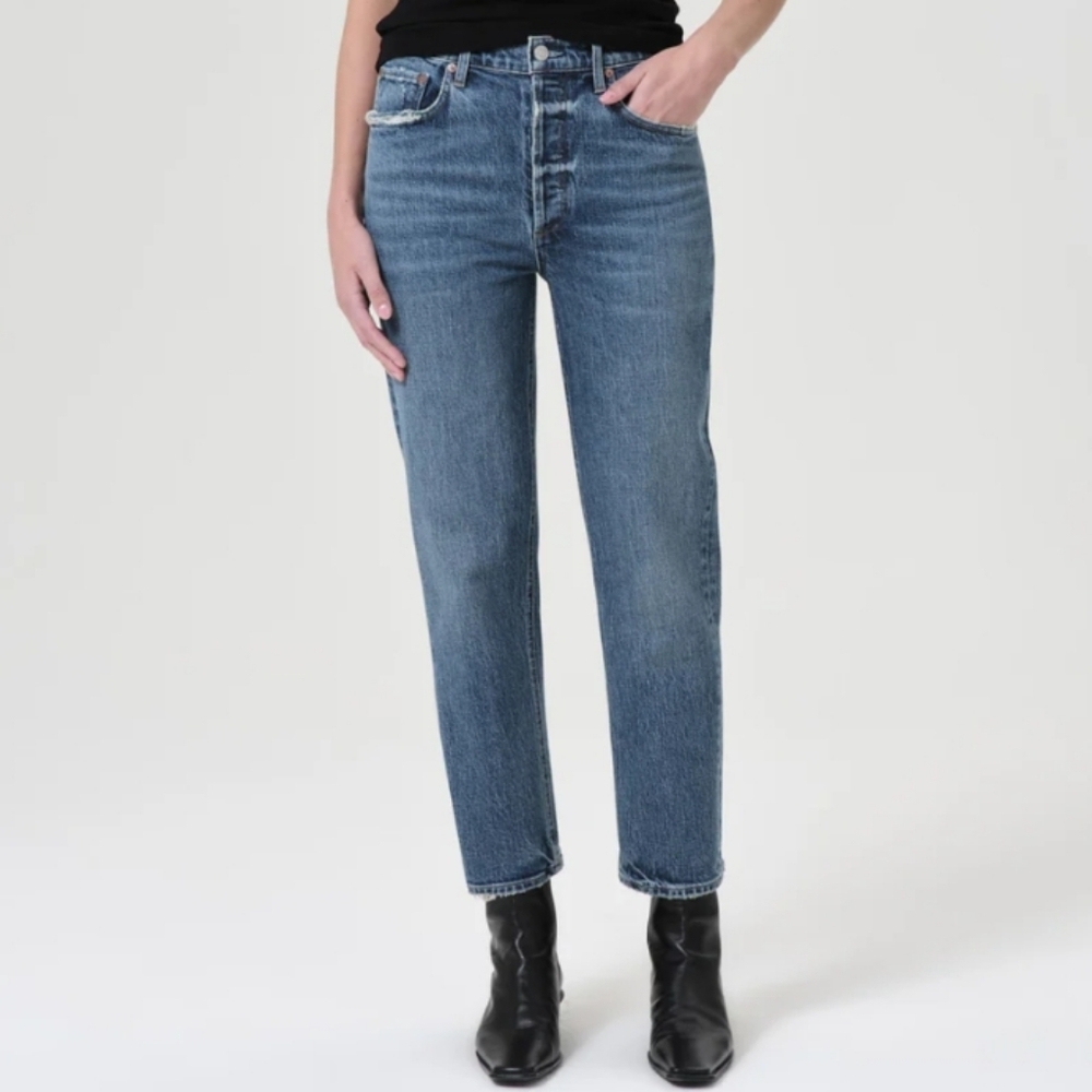 AGOLDE Riley High-Rise Straight Crop Stretch Jeans in Moor